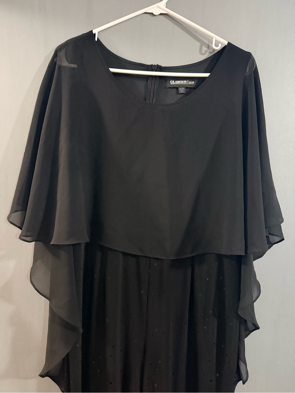 Glamour Black Flowing Chiffon Cape-Style Evening Dress
